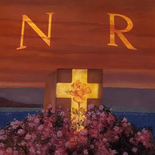 CREATING A DUPLICATE DROP-4 The Schiewetz Auditorium, Dayton Masonic Center - Duplicate Cross Backdrop Up Close