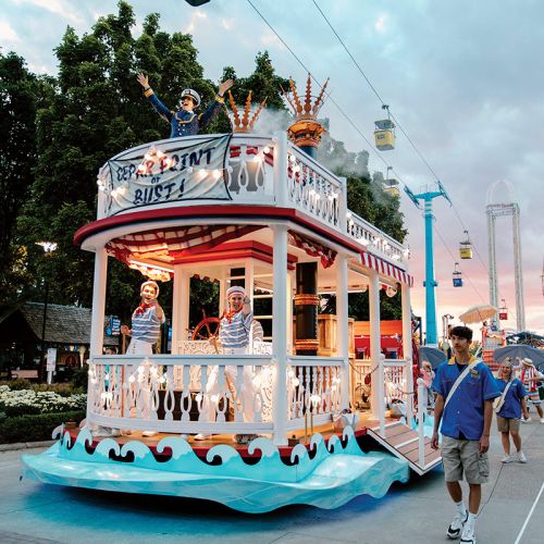 A riverboat themed parade float