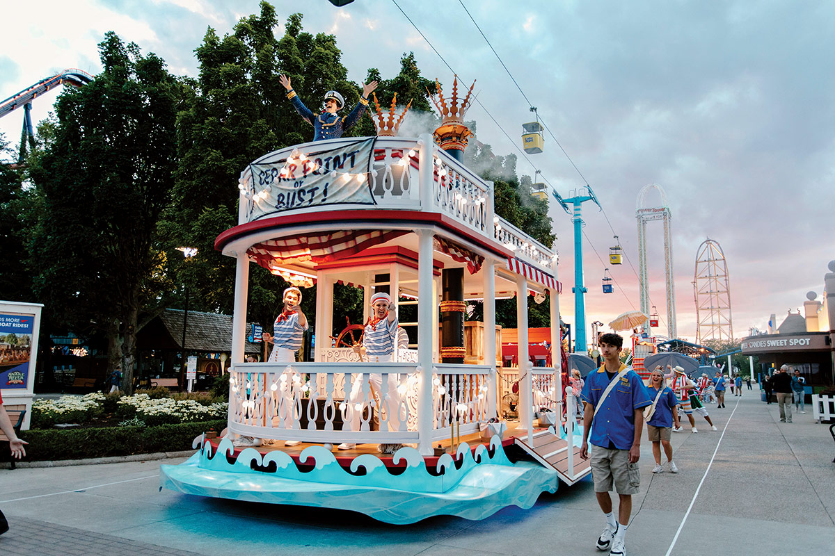 A riverboat themed parade float