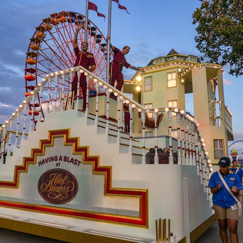 A hotel themed parade float